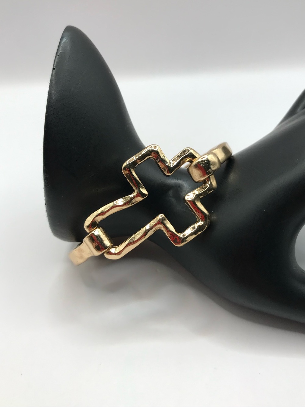 Hammered Textured Gold-Tone Cross Cuff Bracelet - Picture 3 of 7